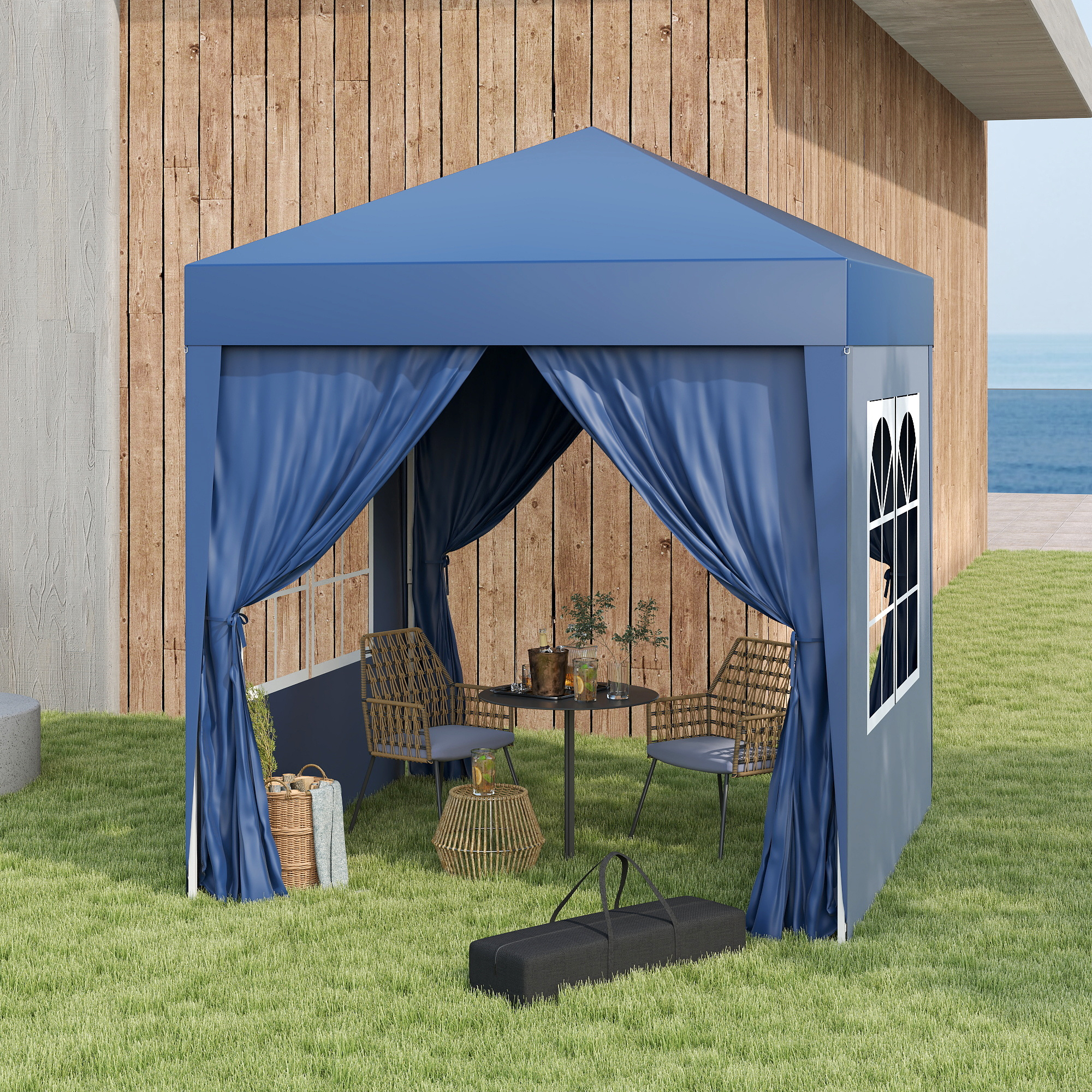 Outsunny Pavillon 2x2m, Faltpavillon 4 Seitenwände mit Fenster, Tür, Reißve günstig online kaufen