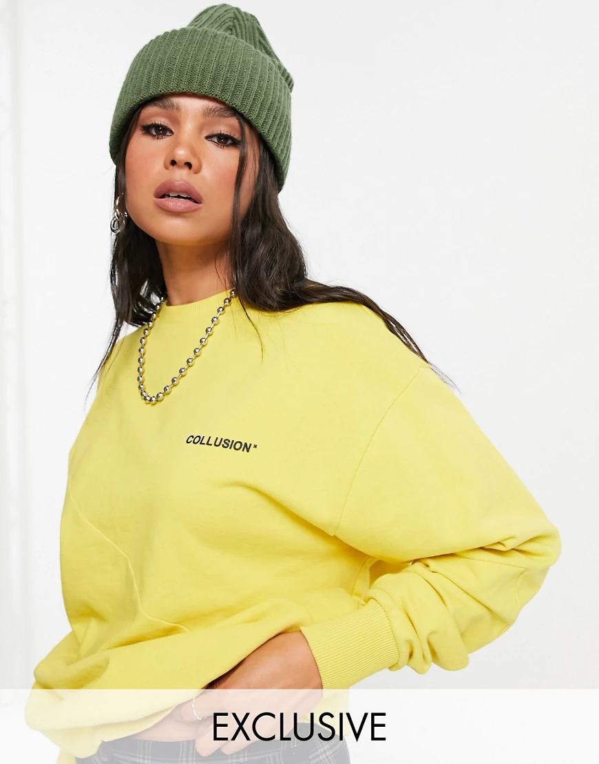 COLLUSION – Sweatshirt in Gelb mit Ziernaht und Markenlogo günstig online kaufen