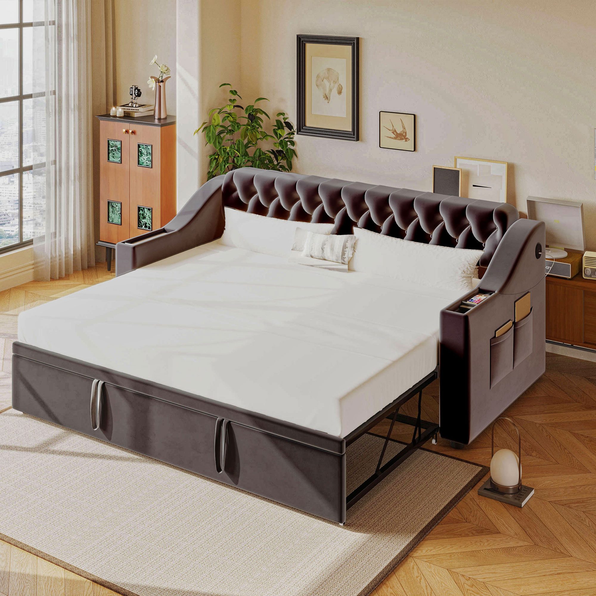 Odikalo Schlafsofa Ausziehbett Polsterbett Armlehnen USB günstig online kaufen