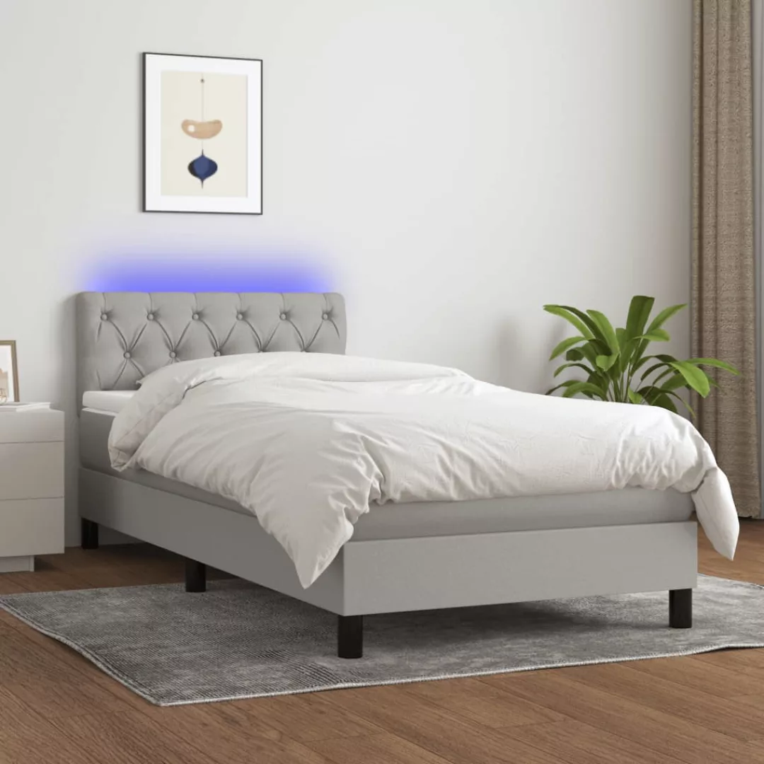 vidaXL Boxspringbett Boxspringbett mit Matratze LED Hellgrau 80x200 cm Stof günstig online kaufen