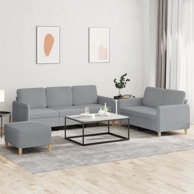 vidaXL Sofa 3-tlg. Sofagarnitur mit Kissen Hellgrau Stoff günstig online kaufen