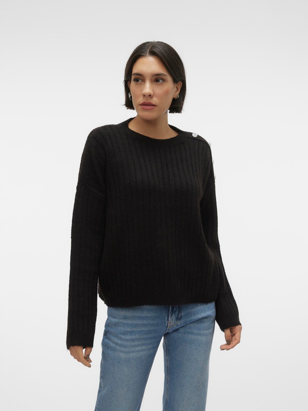 Vero Moda Rundhalspullover VMELYA LS O-NECK BUTTON PULLOVER GA BOO günstig online kaufen