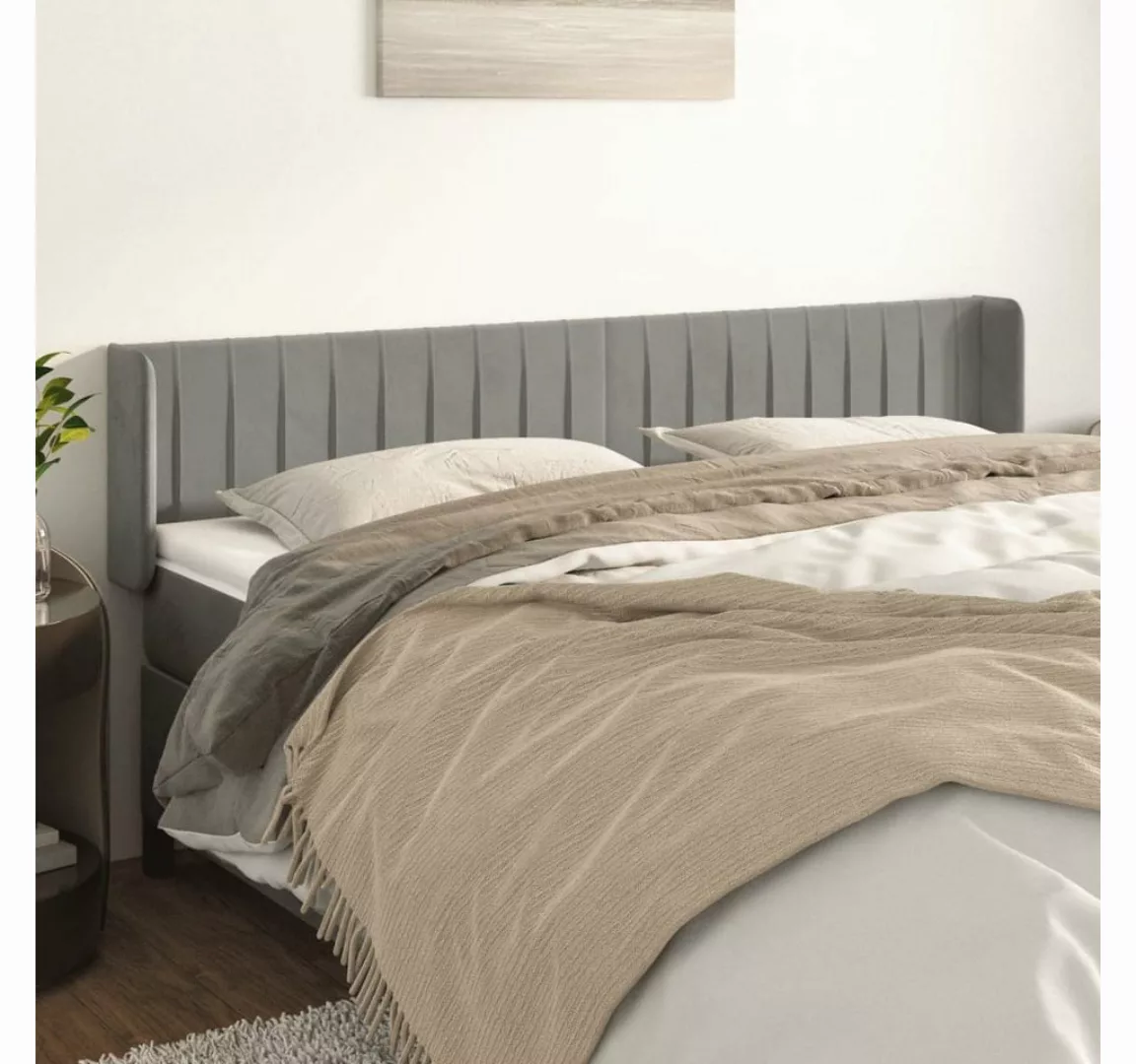 vidaXL Bett, Kopfteil mit Ohren Hellgrau 163x16x78/88 cm Samt günstig online kaufen