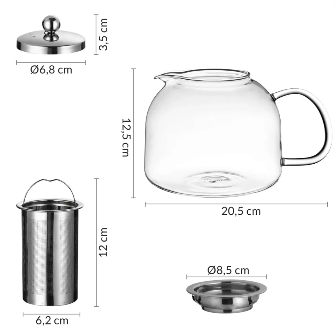 Teekanne Glas inkl. Siebeinsatz 1,5L günstig online kaufen