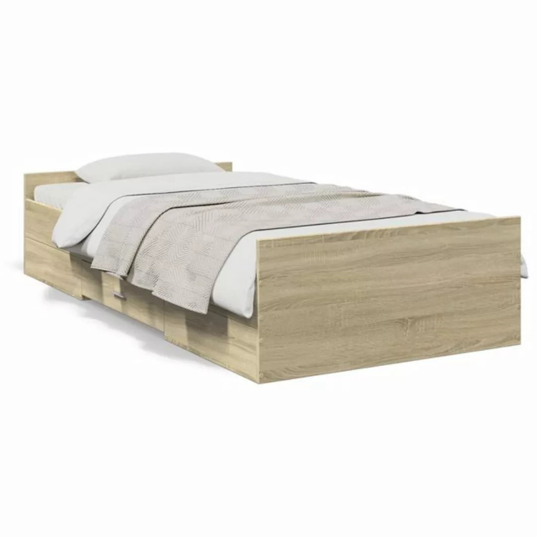 vidaXL Bettgestell, Bettrahmen mit Schubladen Sonoma-Eiche 75x190 cm Holzwe günstig online kaufen