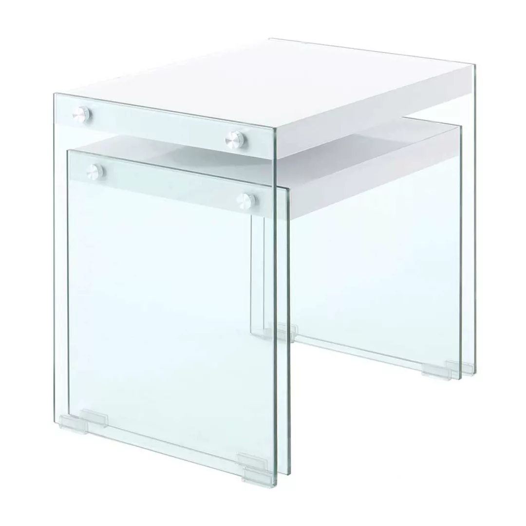 Beistelltisch Set in Weiß Glas und MDF (zweiteilig) günstig online kaufen