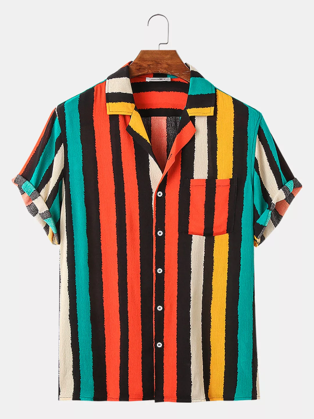 Mens Colorful Stripes Print Lose Casual Designer Kurzarmhemden günstig online kaufen