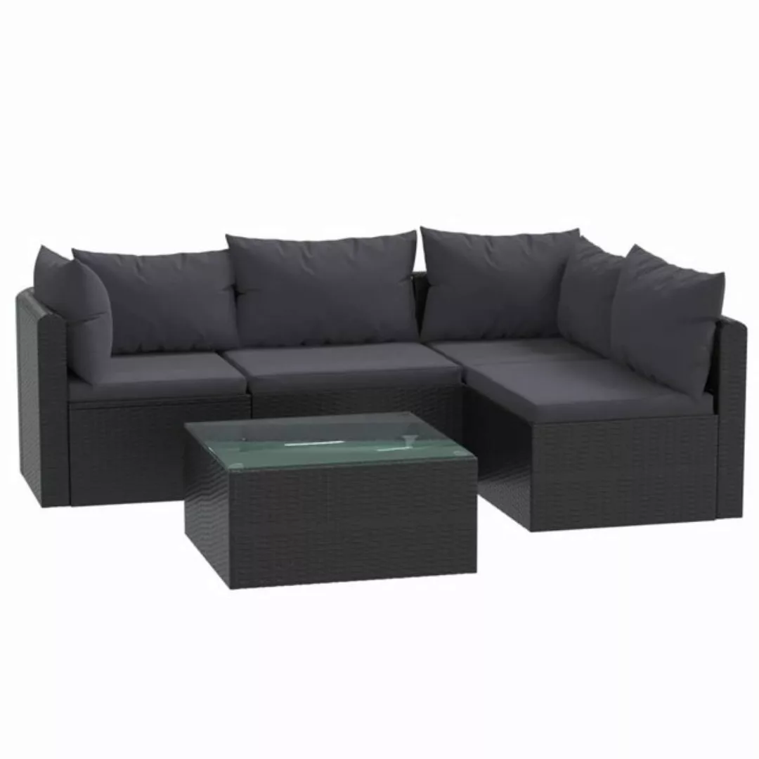 5-tlg. Garten-lounge-set Mit Auflagen Poly Rattan Schwarz günstig online kaufen