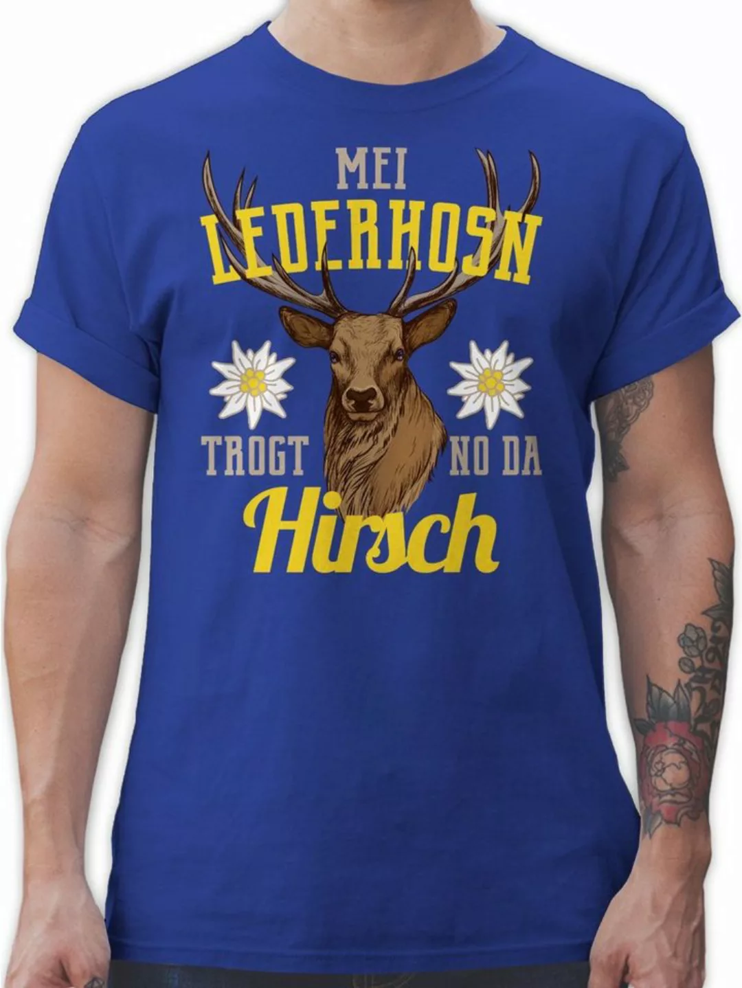 Shirtracer T-Shirt Mei Lederhosn trogt no da Hirsch - gelb/braun Mode für O günstig online kaufen