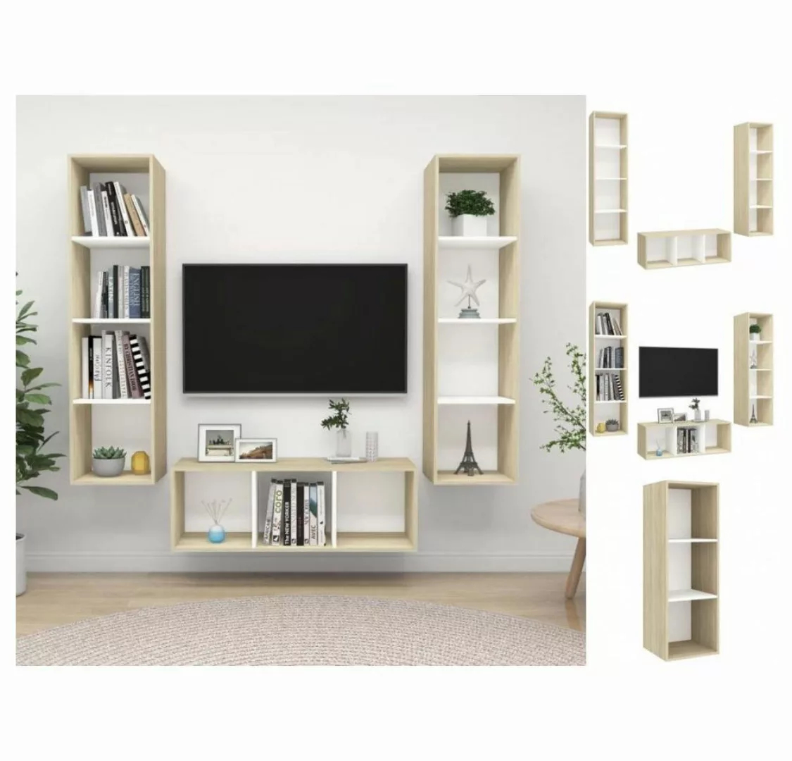 vidaXL TV-Schrank 3-tlg TV-Schrank-Set Weiß Sonoma-Eiche Spanplatte günstig online kaufen