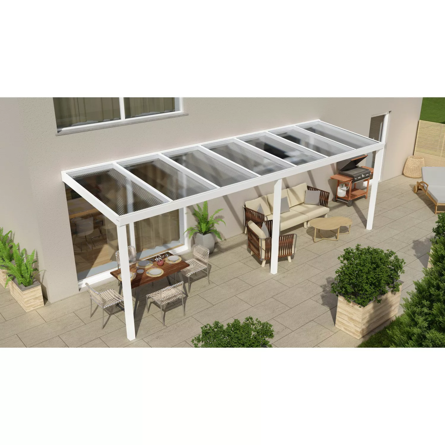 Terrassenüberdachung Professional 700 cm x 200 cm Weiß PC Klar günstig online kaufen