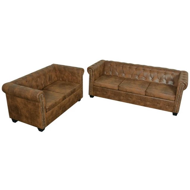 vidaXL Sofa Chesterfield Sofa-Set 2-Sitzer und 3-Sitzer Kunstleder Braun günstig online kaufen