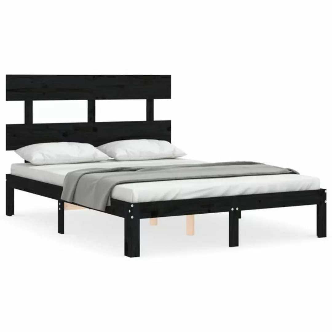 vidaXL Bett Massivholzbett mit Kopfteil Schwarz günstig online kaufen