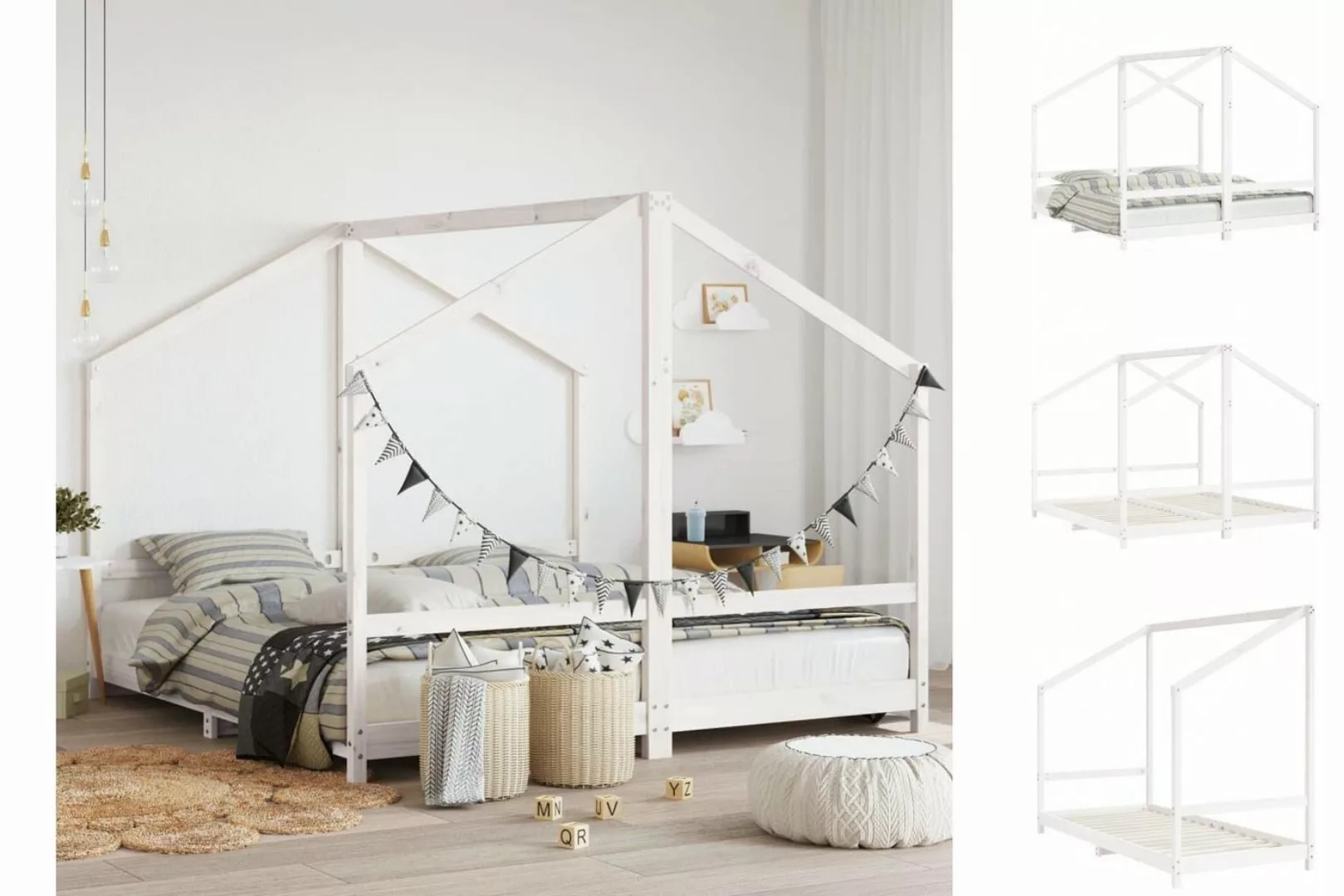 vidaXL Kinderbett Kinderbett Weiß 2x90x190 cm Massivholz Kiefer günstig online kaufen