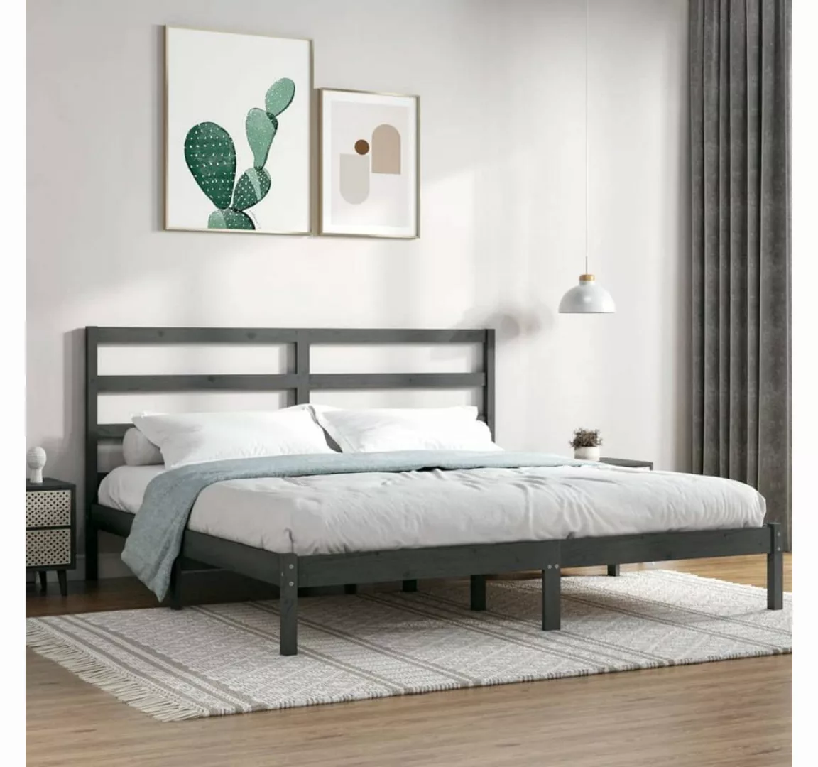 furnicato Bett Massivholzbett Grau Kiefer 200x200 cm günstig online kaufen