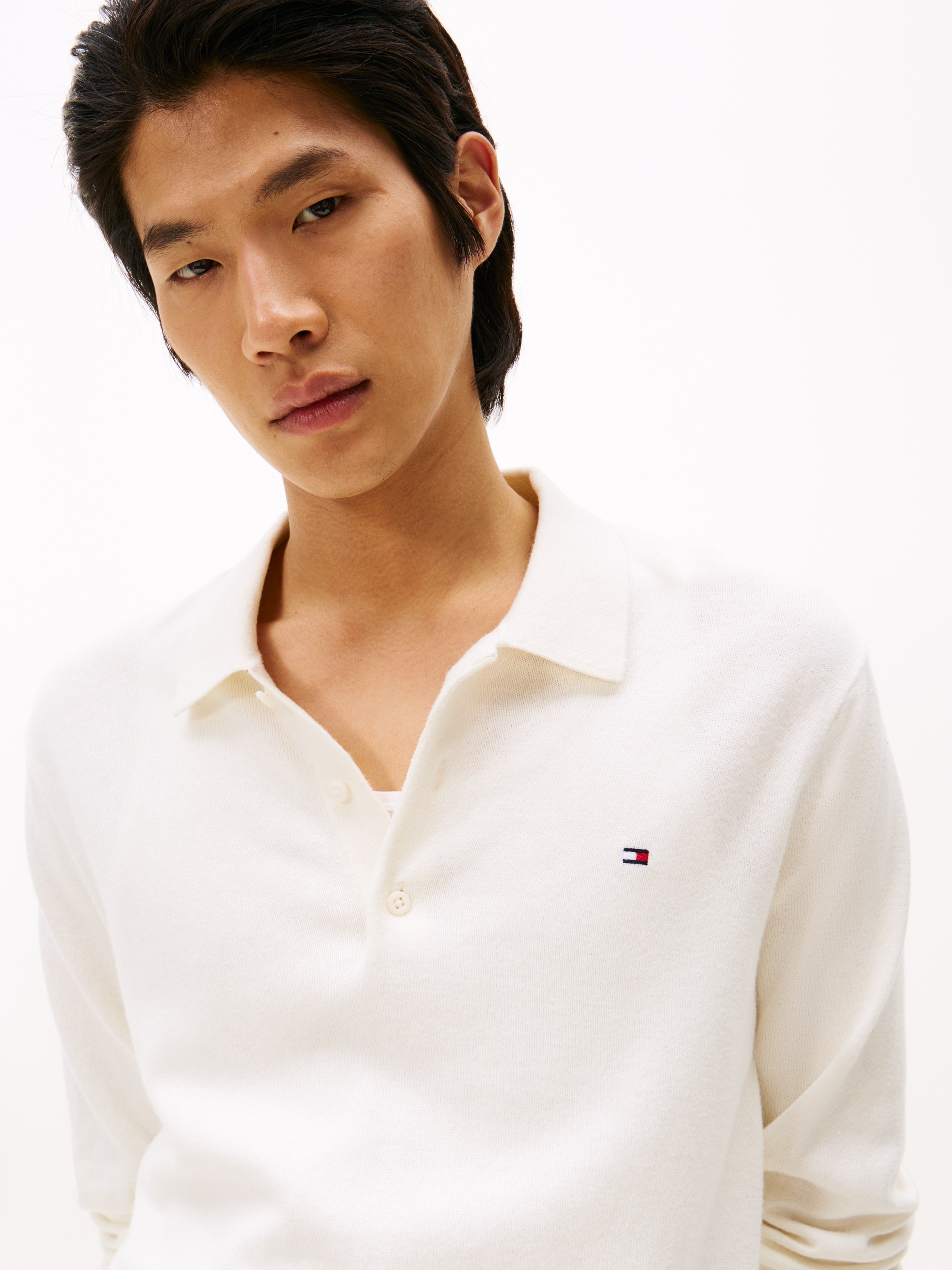 Tommy Hilfiger Polokragenpullover "PIMA ORG CTN CASHMERE LS POLO", Flag-Sti günstig online kaufen