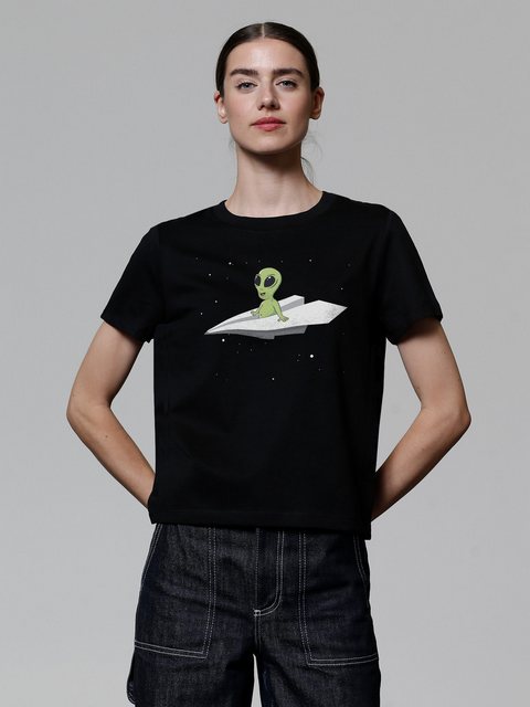 wat? Apparel T-Shirt Alien on a paper plane günstig online kaufen