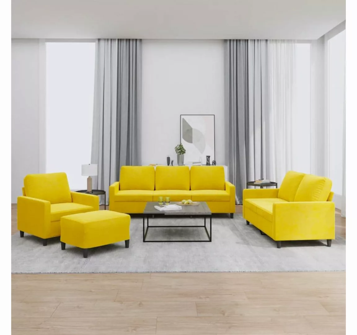 vidaXL Sofa Sofagarnitur Set mit Kissen Samt, 4-tlg., Gelb günstig online kaufen