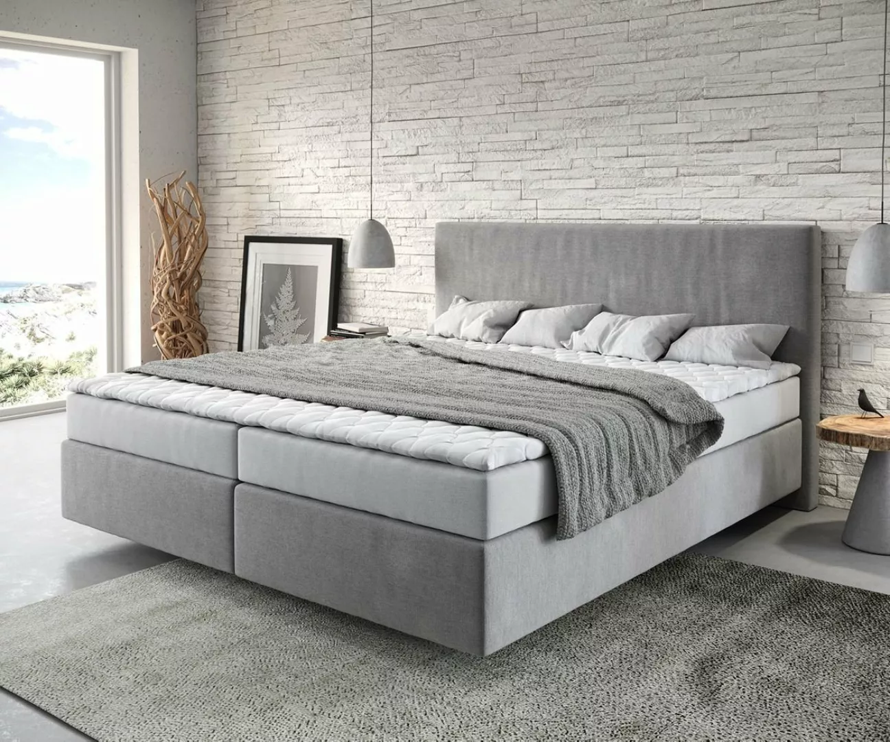 DELIFE Boxspringbett Dream-Well, Mikrofaser Grau 180x200 cm mit Matratze un günstig online kaufen