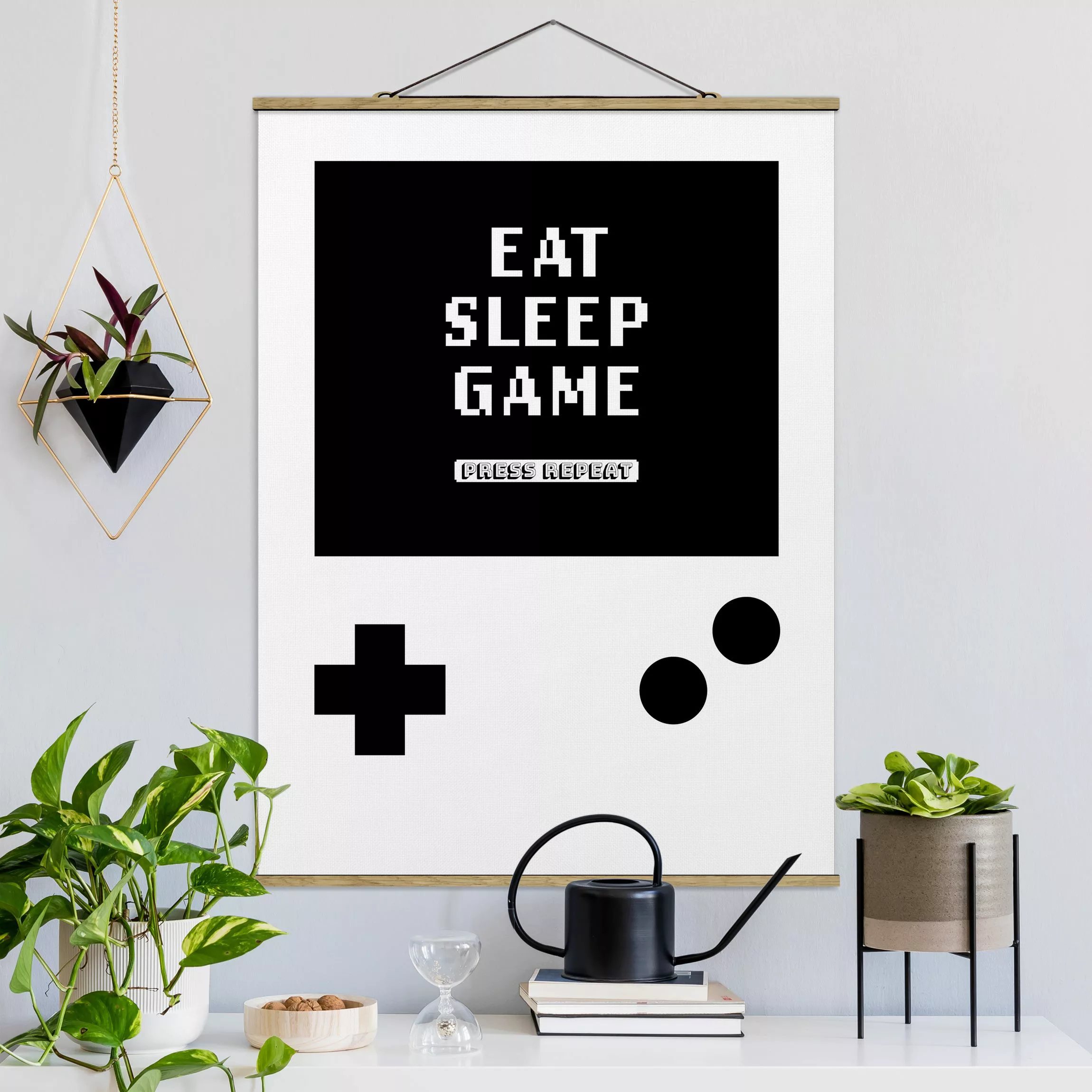 Stoffbild mit Posterleisten Klassik Konsole Eat Sleep Game Press Repeat günstig online kaufen