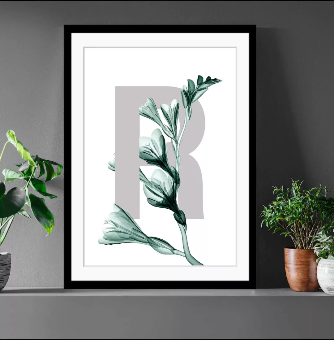 queence Bild "R-Flower", Buchstaben, Blätter, gerahmt, Blume günstig online kaufen