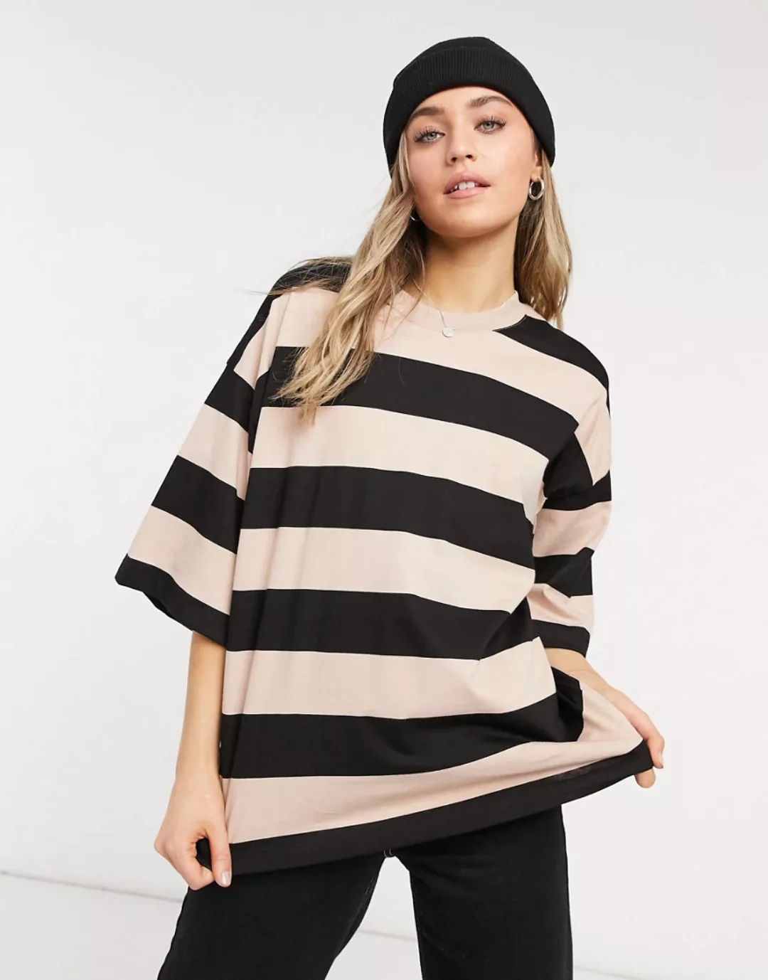 ASOS DESIGN – Kastenförmiges Oversize-T-Shirt mit breiten Streifen in Hellb günstig online kaufen