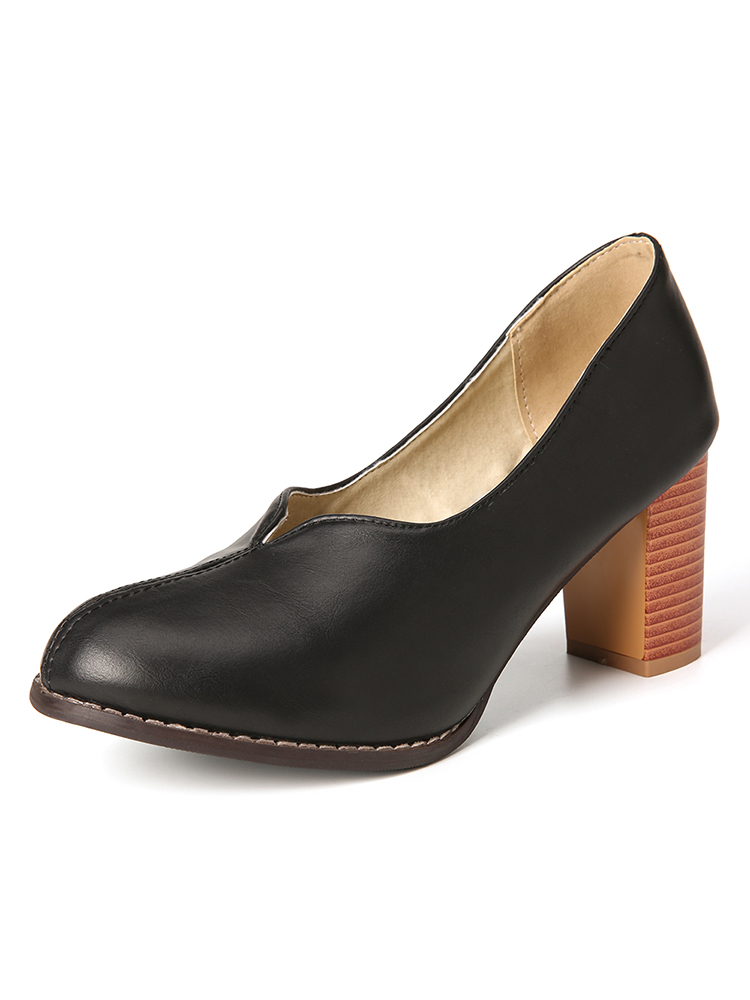Damen Große Größe Retro Elegante Stitching Chunky Heel Loafers Schuhe günstig online kaufen