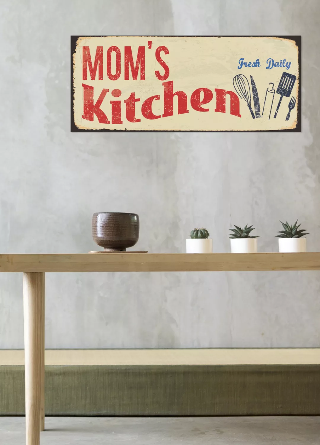 queence Metallbild "MOMS Kitchen", Sprüche & Texte, Schriftzug, Stahlschild günstig online kaufen