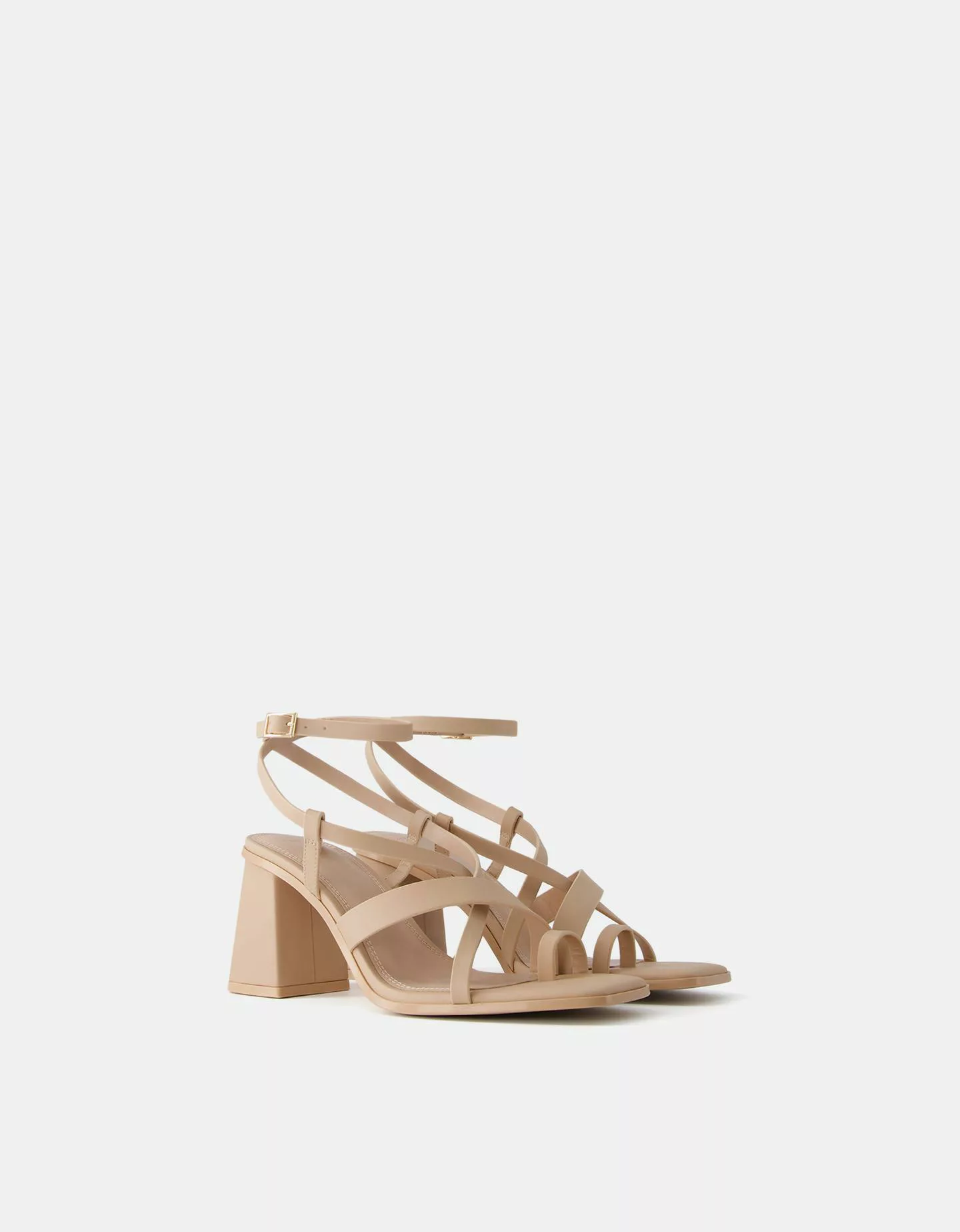 Bershka Sandalen Mit Breitem Absatz Und Mehreren Riemchen Damen 36 Beige günstig online kaufen