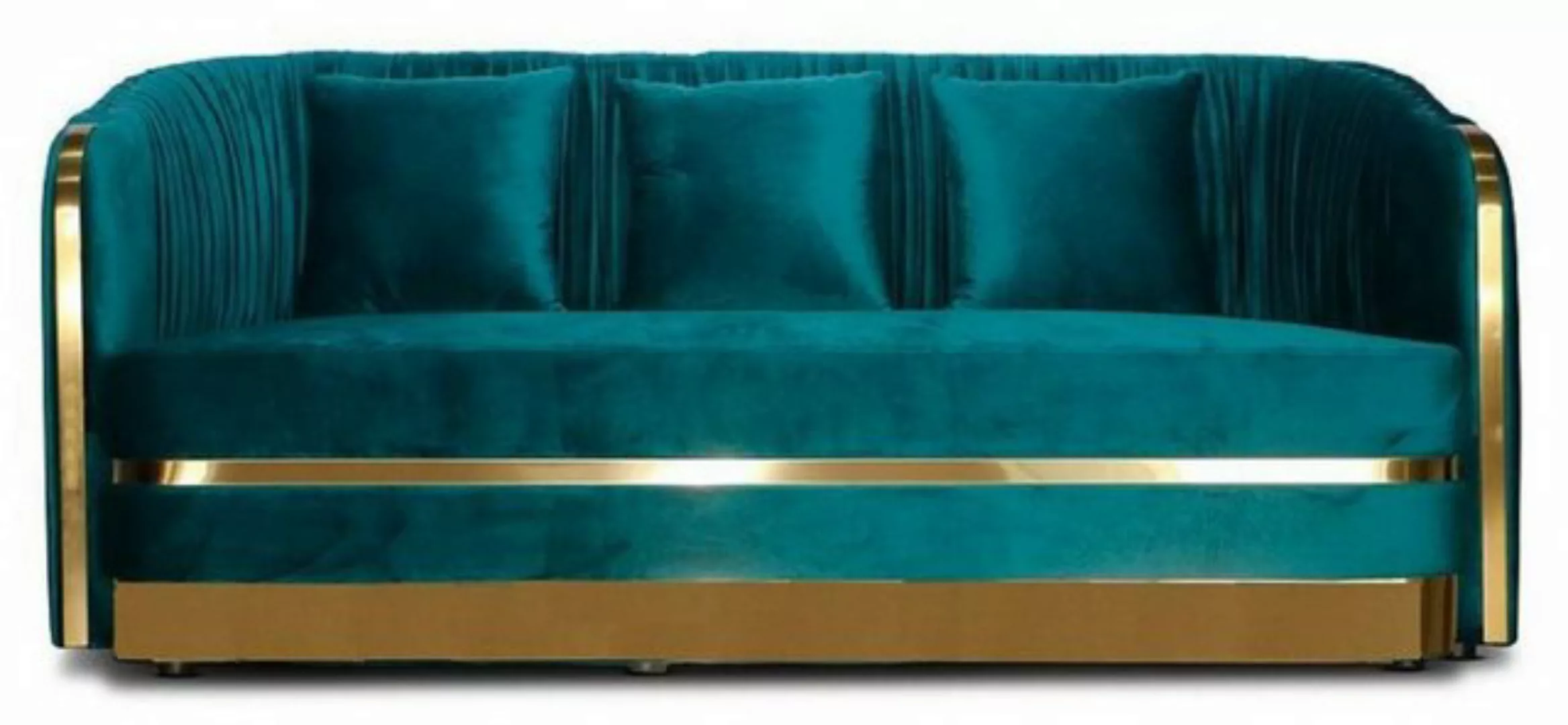 Casa Padrino Sofa Art Deco Samt Sofa Grünblau / Gold 180 x 78 x H. 80 cm - günstig online kaufen
