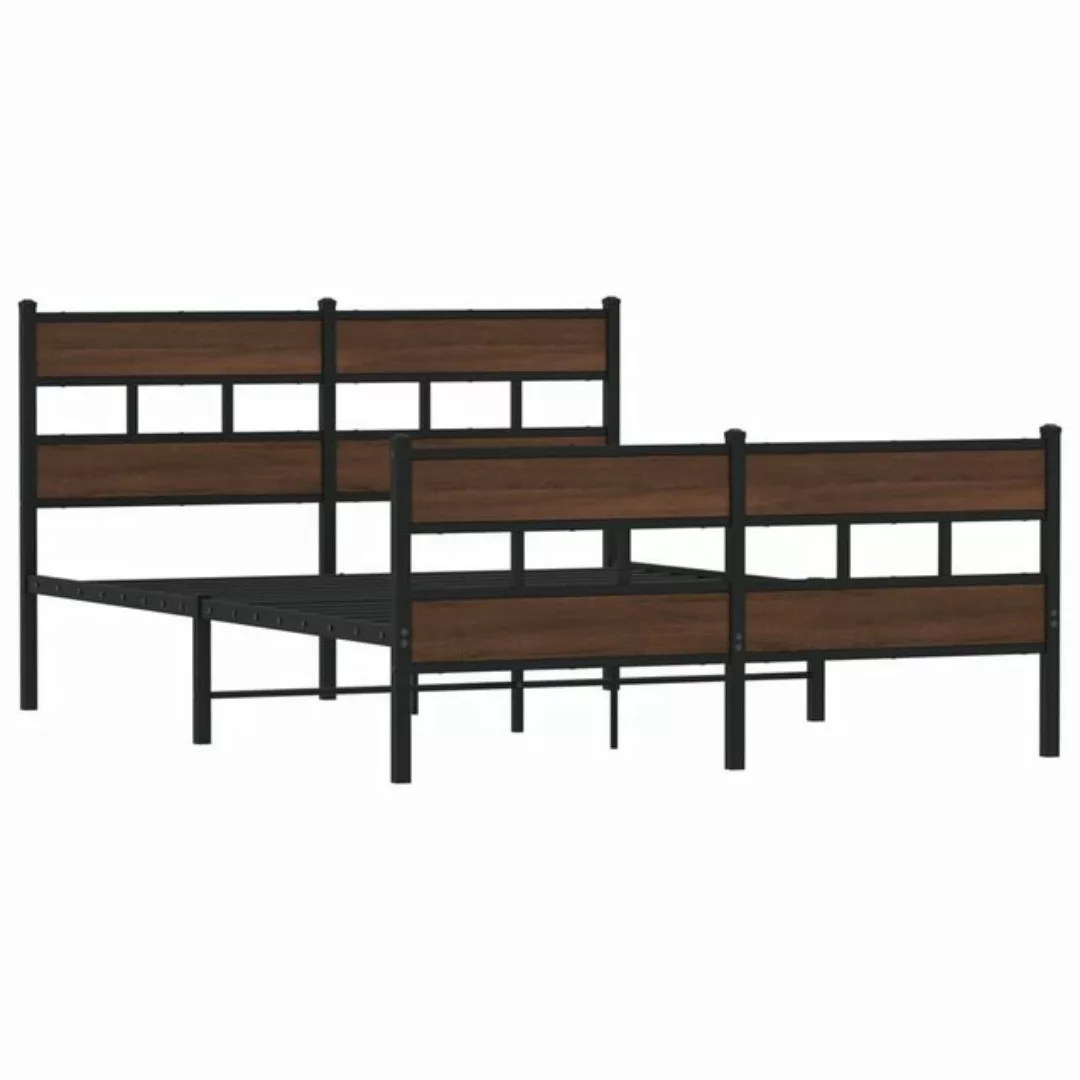 vidaXL Bett Metallbett ohne Matratze Braun Eichen-Optik 150x200 cm günstig online kaufen