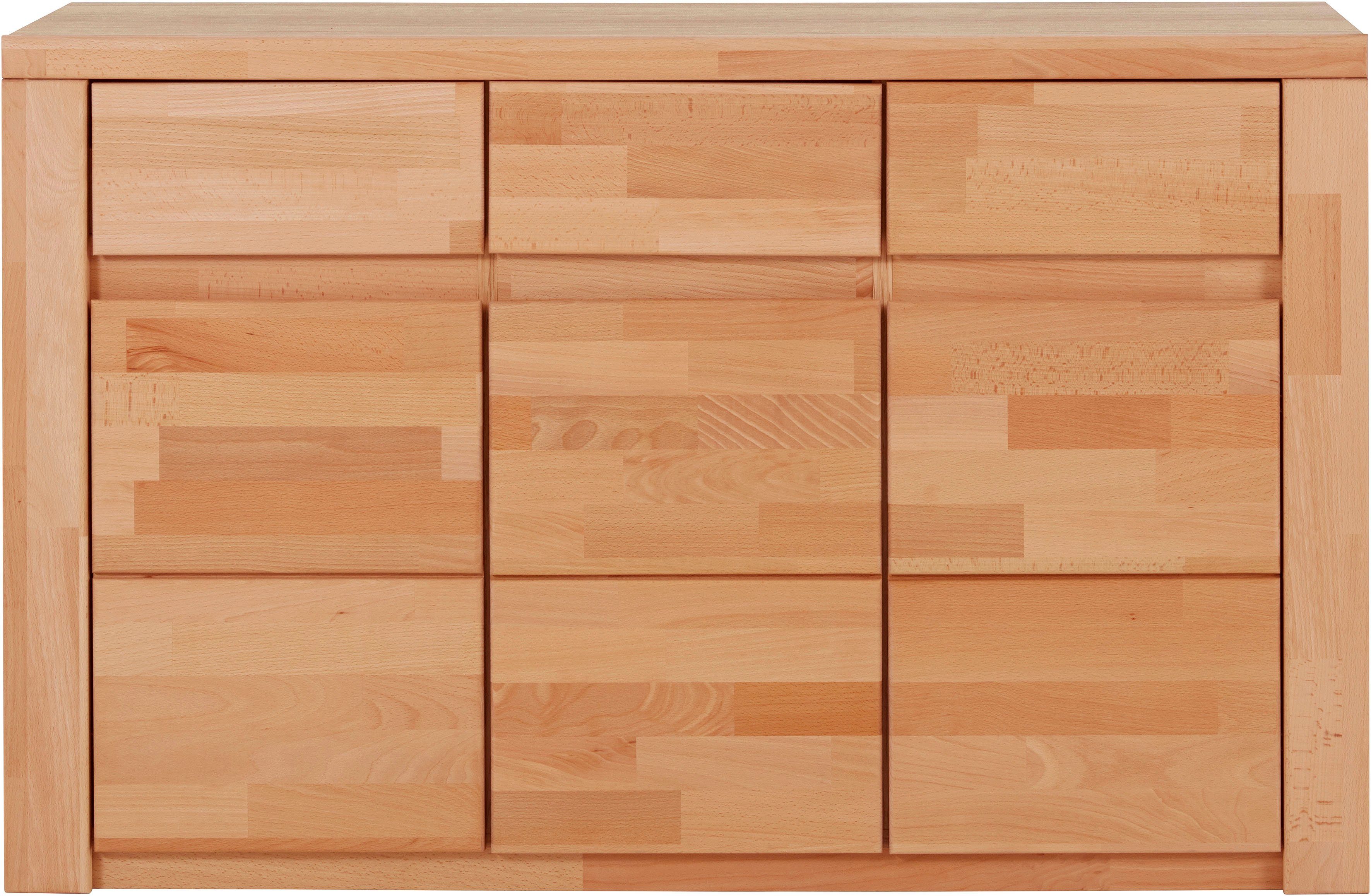 Home affaire Sideboard "Burano,127cm breit, Fronten Massivholz,3 Türen,3 Sc günstig online kaufen