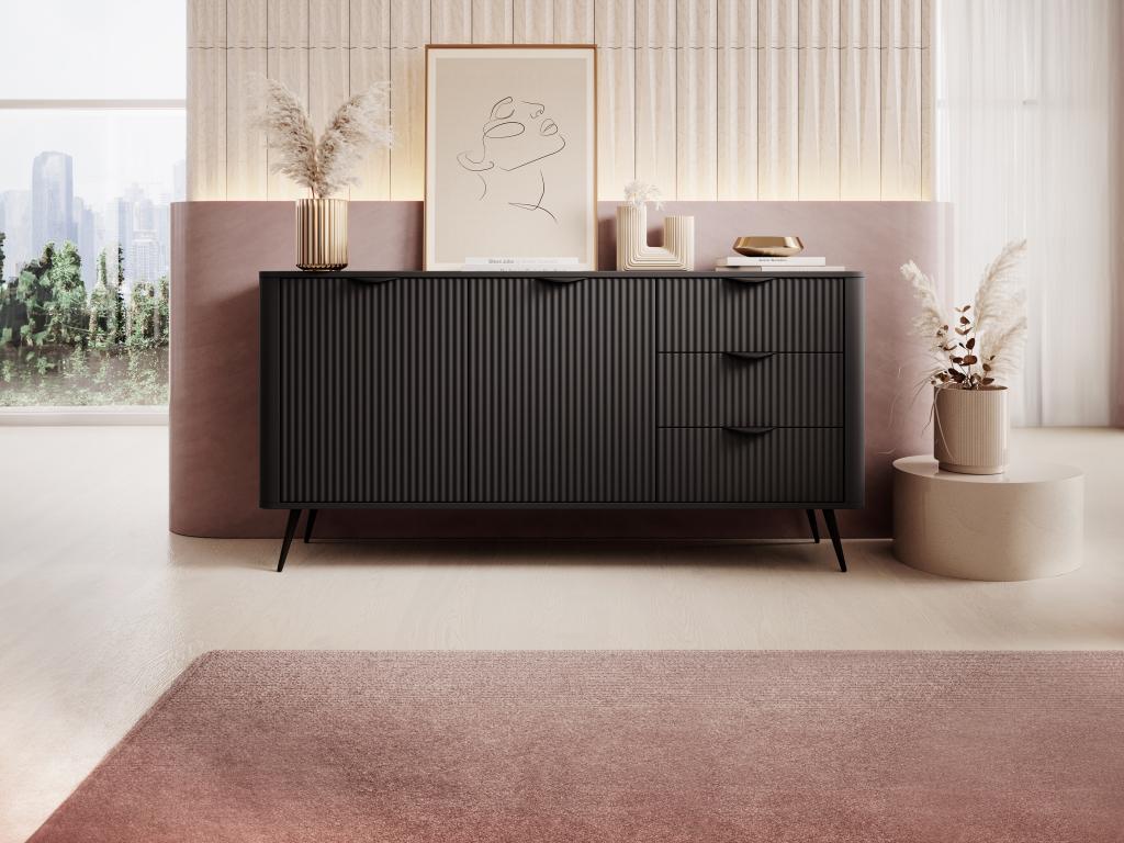 Sideboard mit 2 Türen & 3 Schubladen - MDF - Schwarz - ELONARIA II von Pasc günstig online kaufen