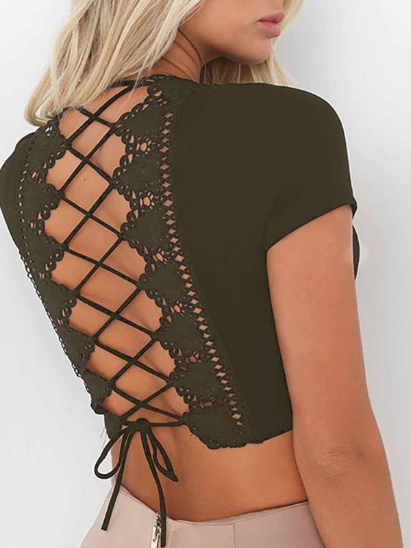 Criss-Cross-Crop-Top mit V-Ausschnitt in Armeegrün günstig online kaufen