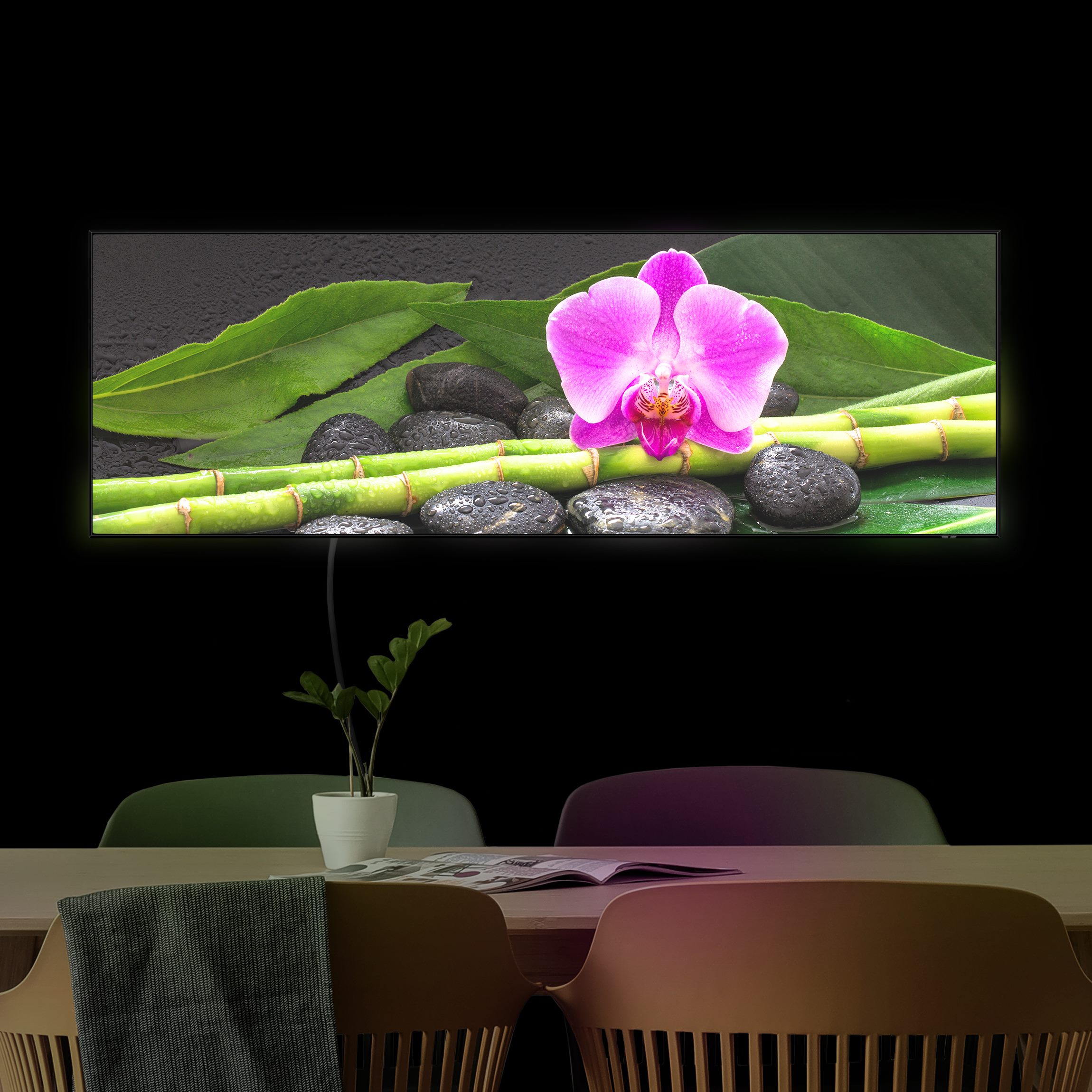 LED-Wechselbild Grüner Bambus mit Orchideenblüte günstig online kaufen