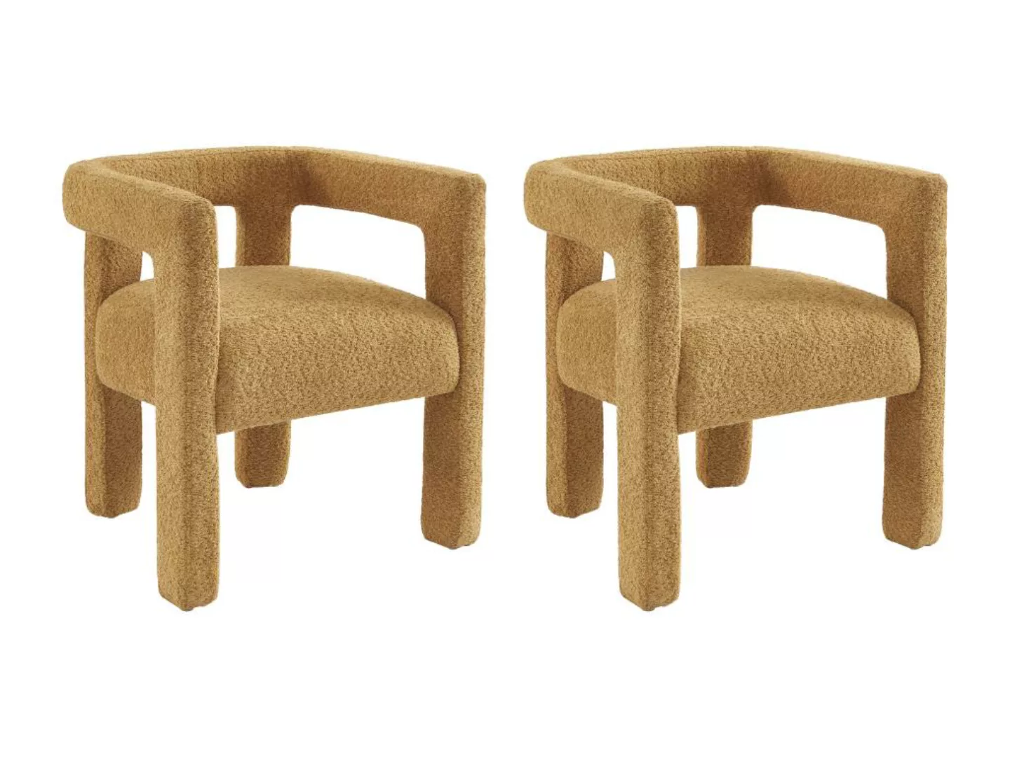 Stuhl mit Armlehnen 2er-Set - Bouclé-Stoff & Metall - Senfgelb - SOFANA von günstig online kaufen