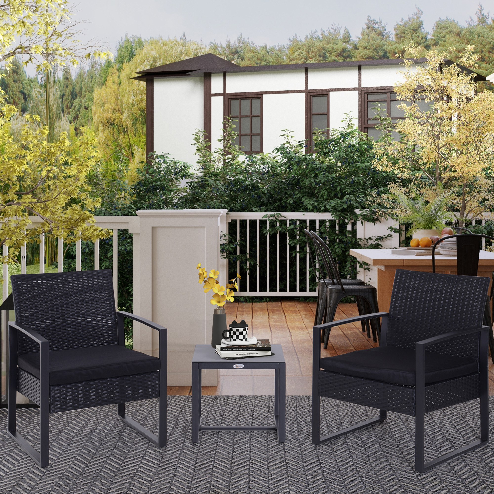 Outsunny Polyrattan Gartenset für 2 Personen Balkonmöbel Set mit Kissen Sch günstig online kaufen