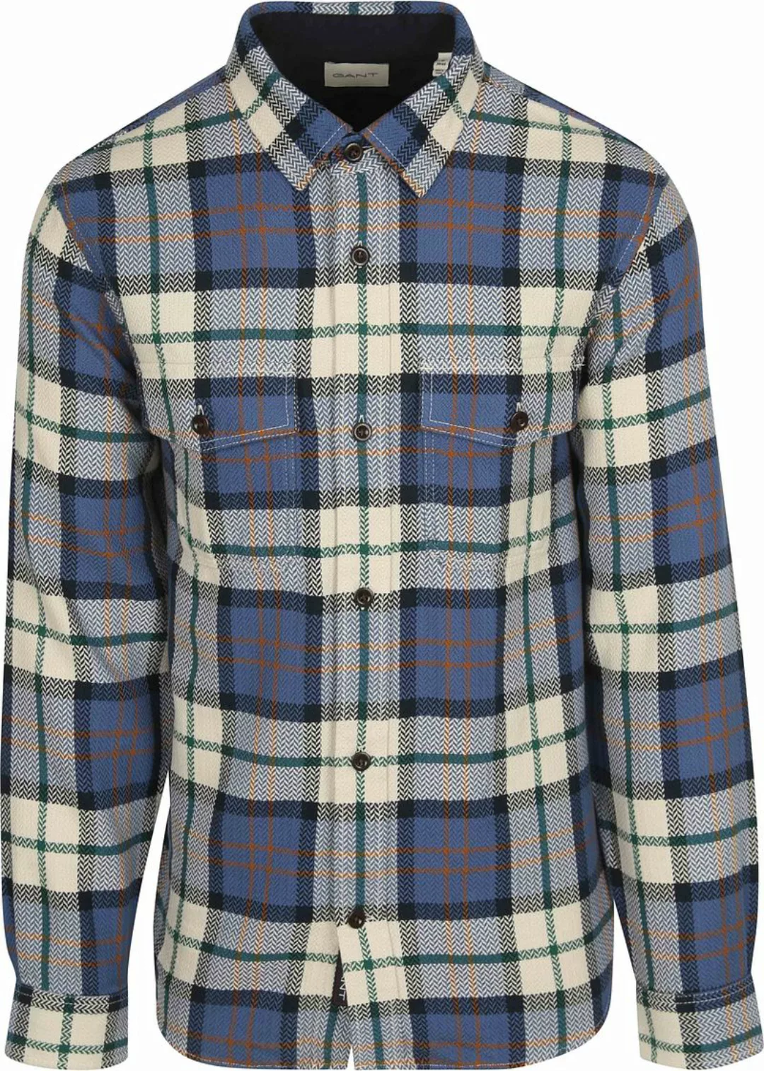 Gant Overshirt Herringbone Karos Blau - Größe L günstig online kaufen