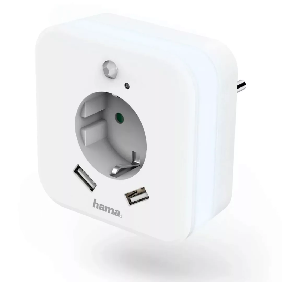 Hama LED Nachtlicht "Nachtlicht mit Steckdose und USB 2.4A, 2 Ausgänge, Hel günstig online kaufen