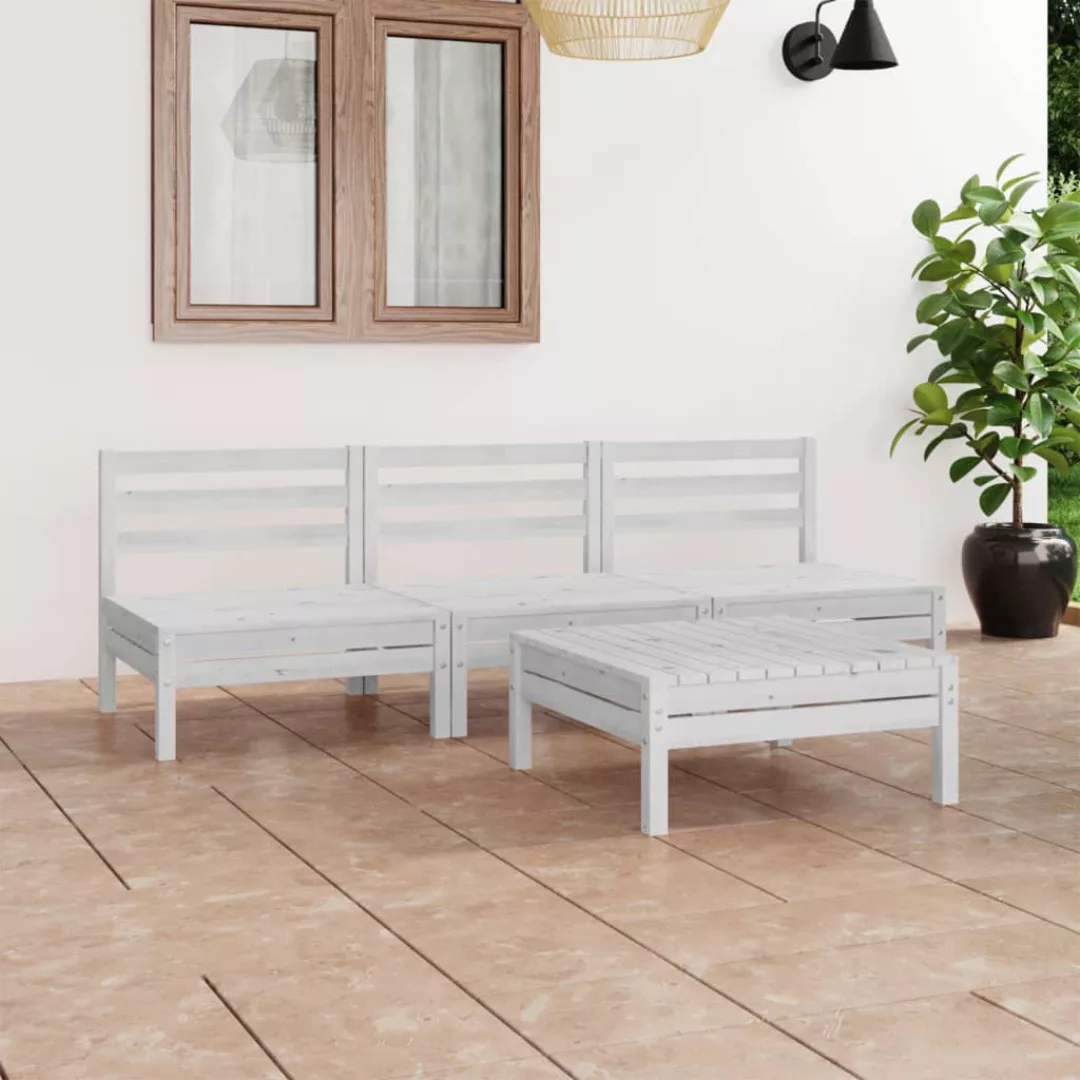 4-tlg. Garten-lounge-set Weiß Kiefer Massivholz günstig online kaufen