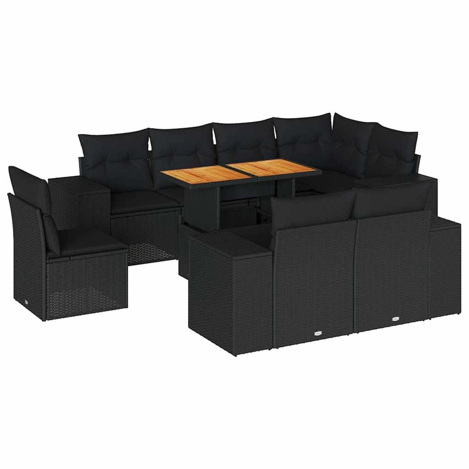 vidaXL 9-Tlg Garten-Sofagarnitur mit Kissen Schwarz Poly Rattan 3327387 günstig online kaufen