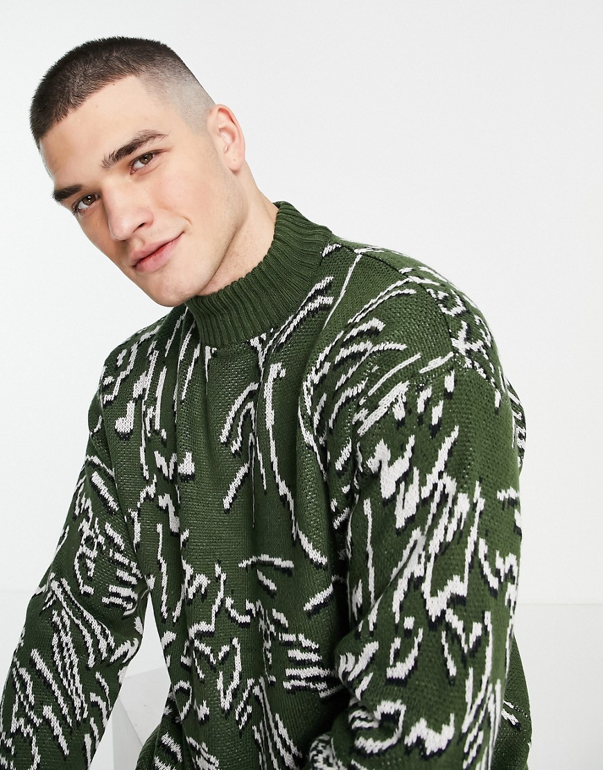 Native Youth – Oversize-Strickpullover mit Jacquard-Kritzelmuster-Braun günstig online kaufen