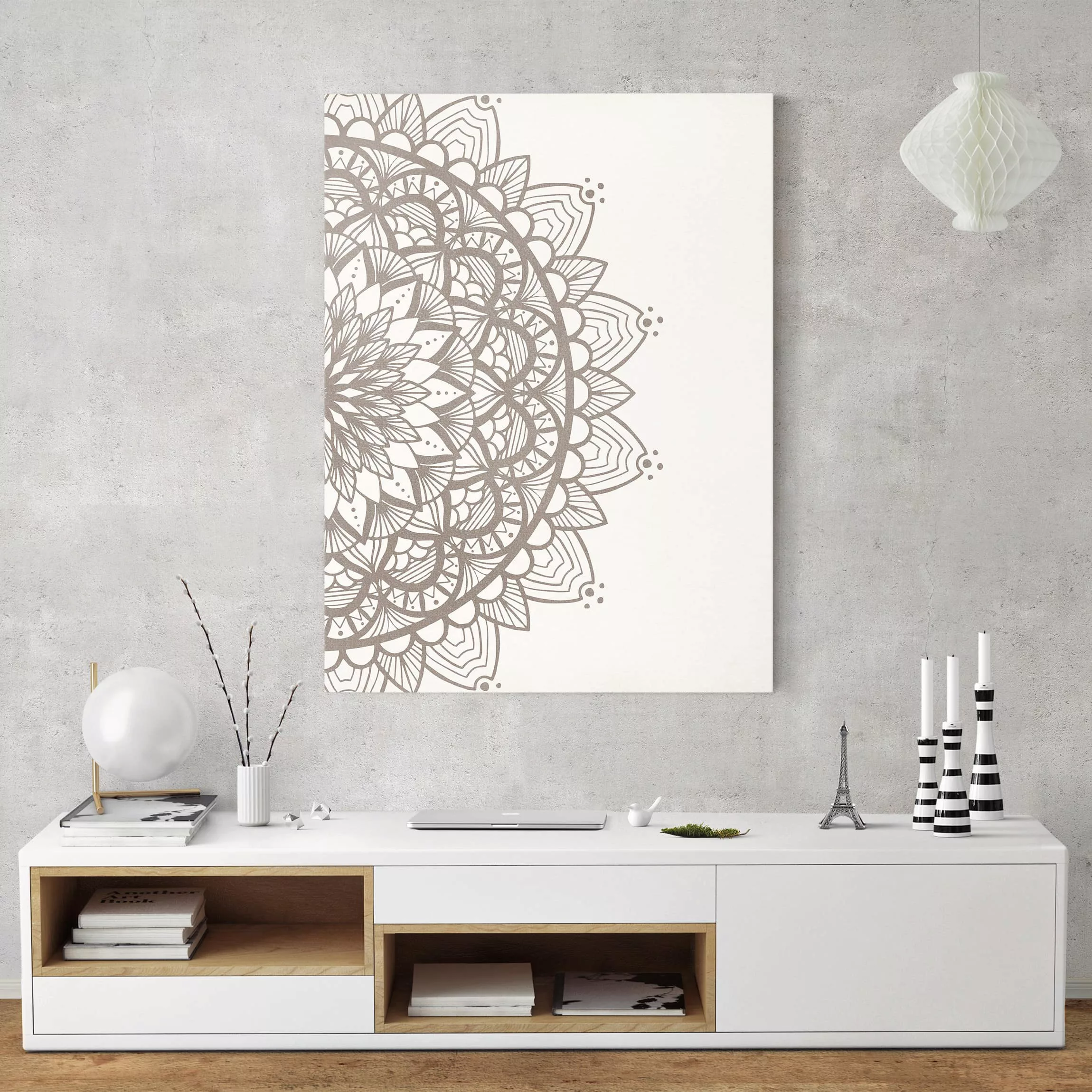 Leinwandbild Mandala Illustration shabby beige weiß günstig online kaufen