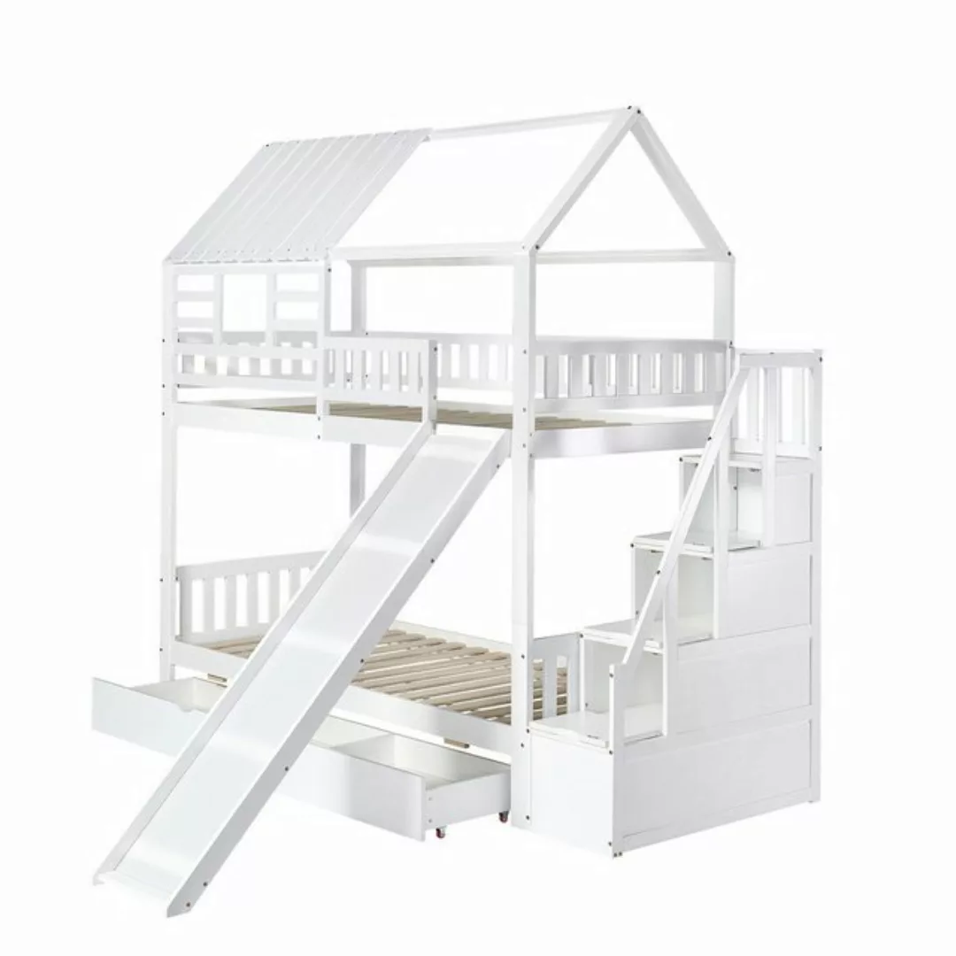 OKWISH Etagenbett Kinderbett mit Treppe und Rutsche, Hausbett, Treppe mit S günstig online kaufen