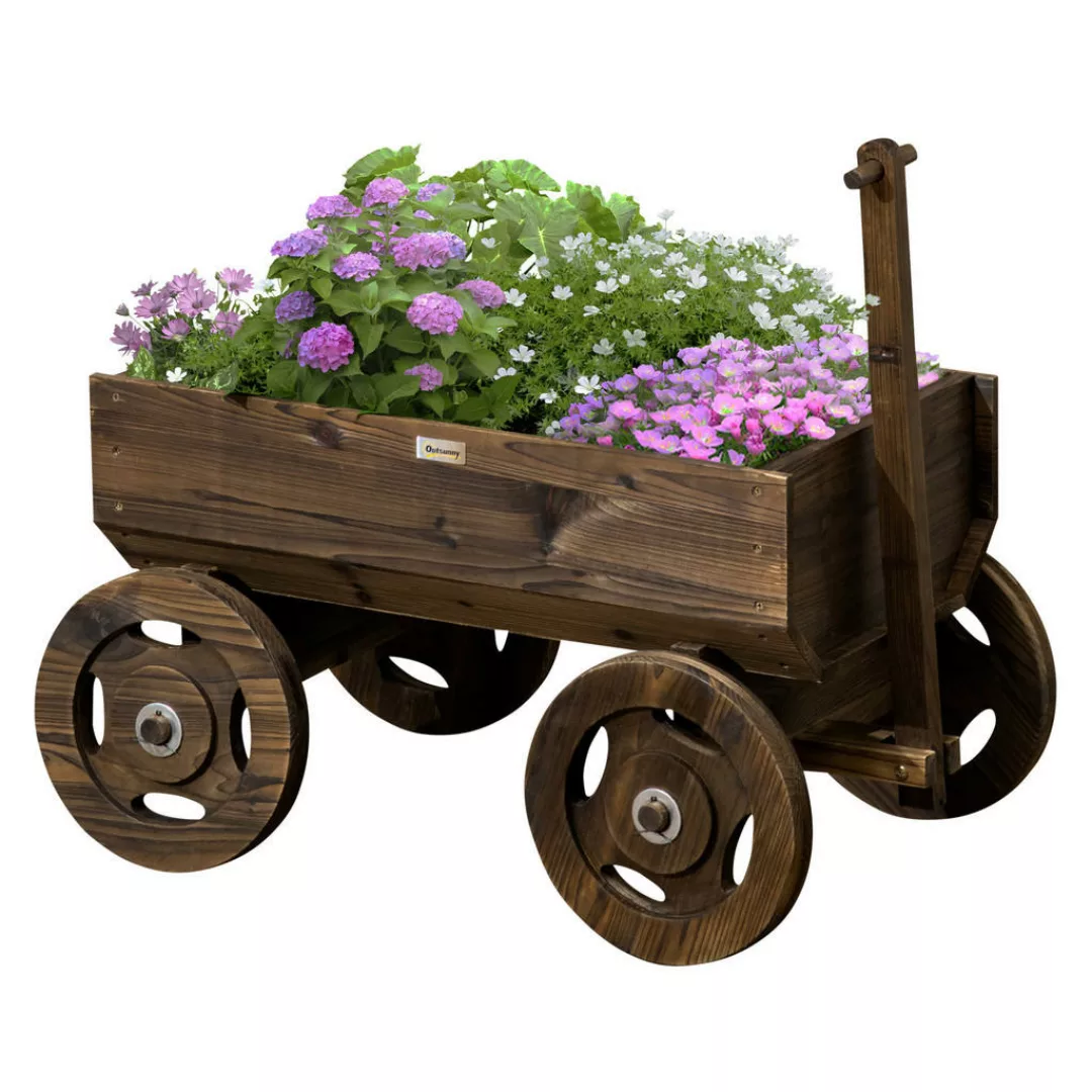 Outsunny Hochbeet  Holzwagen-Design Blumenkasten, Pflanzenwagen, bis 50 kg günstig online kaufen