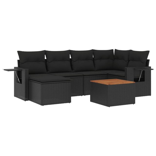 vidaXL Sofaelement 7-tlg. Garten-Sofagarnitur mit Kissen Schwarz Poly Ratta günstig online kaufen