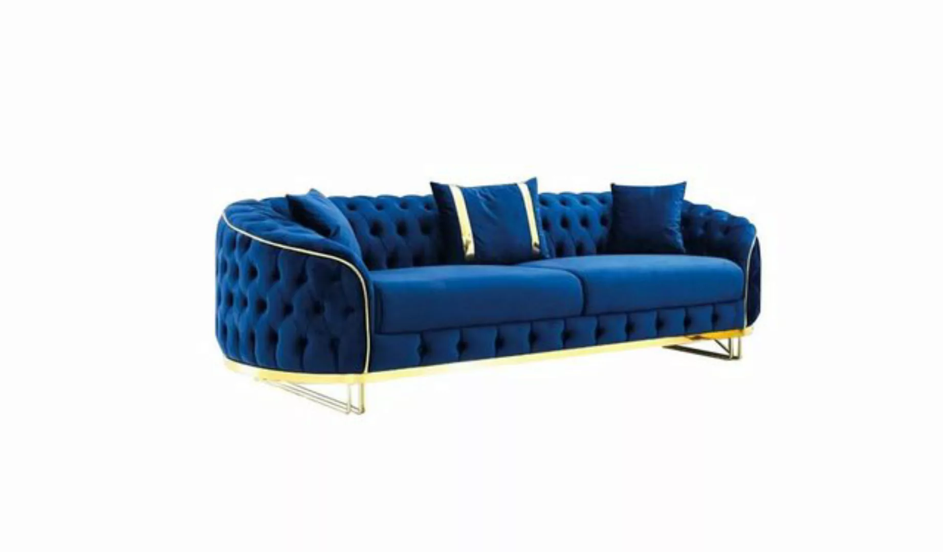 JVmoebel 3-Sitzer Blaues Chesterfield Sofa Wohnzimmer Dreisitzer Edelstahl günstig online kaufen