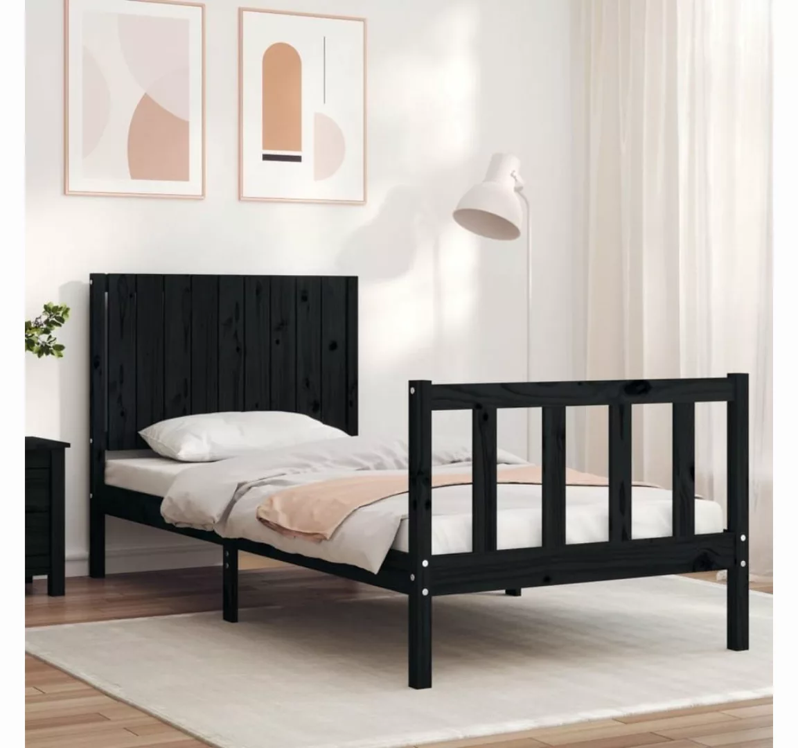 vidaXL Bett Massivholzbett mit Kopfteil Schwarz günstig online kaufen