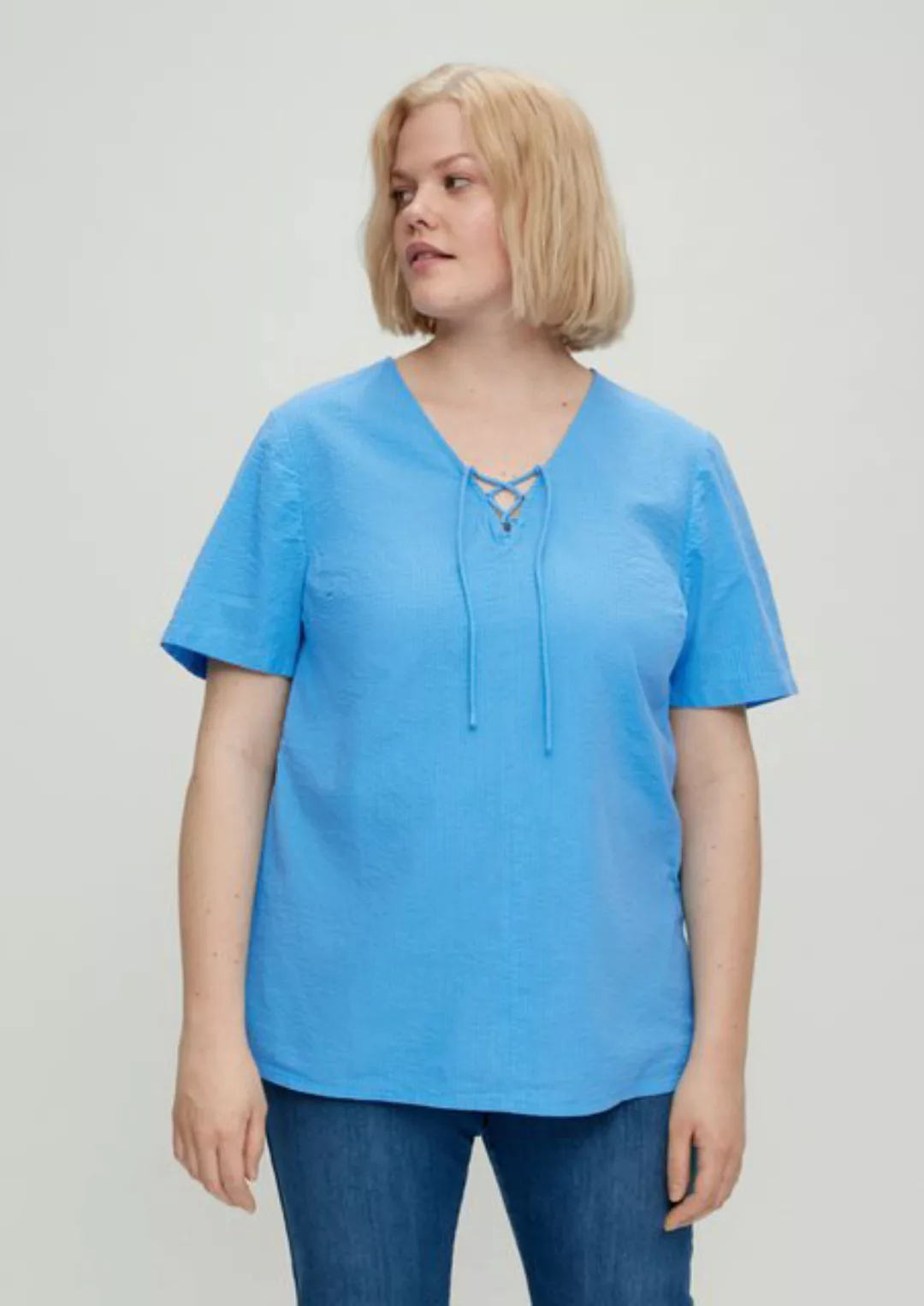 TRIANGLE Kurzarmbluse Bluse aus Seersucker Stickerei günstig online kaufen