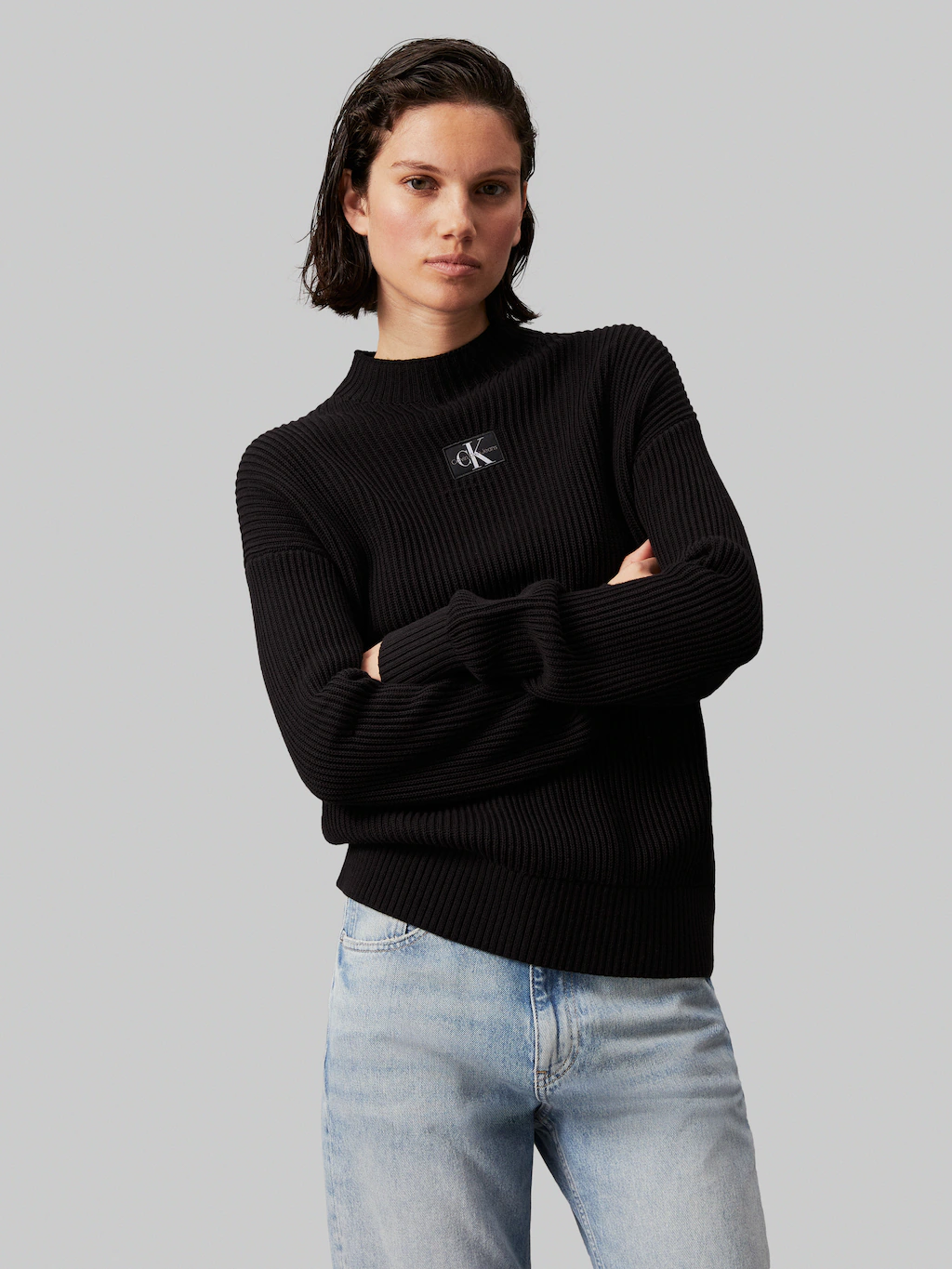 Calvin Klein Jeans Stehkragenpullover "WOVEN LABEL LOOSE SWEATER" günstig online kaufen
